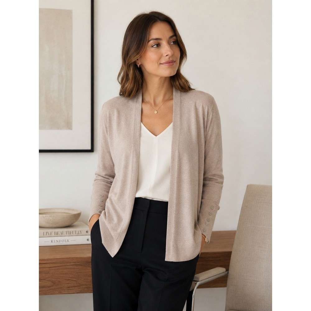 Minimalist Open Front Cardigan Cyrus Womens Medium Button Cuff Quiet Luxury
